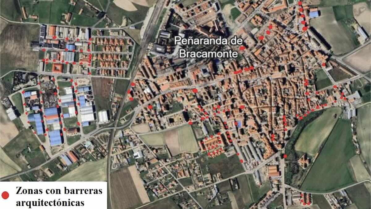 Mapa elaborado por Peñaranda en Común con más de 140 obstáculos urbanos