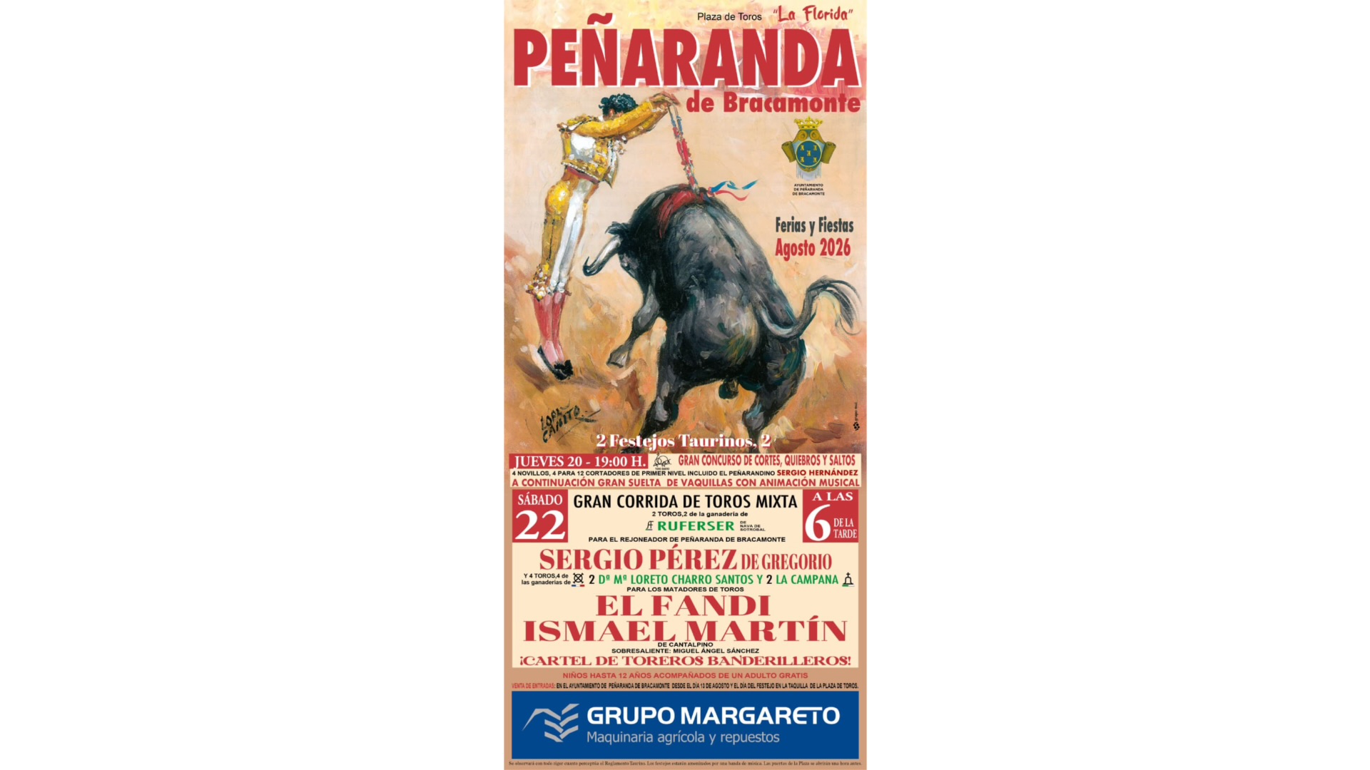 cartel de la corrida mixta y festejos taurinos de las Ferias de Peñaranda